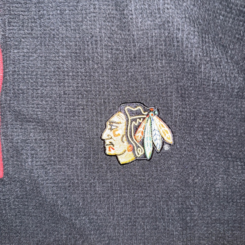 Chicago Blackhawks 1/4 Zip Pullover Mens Large Black NHL Waffle Knit - Picture 3 of 6